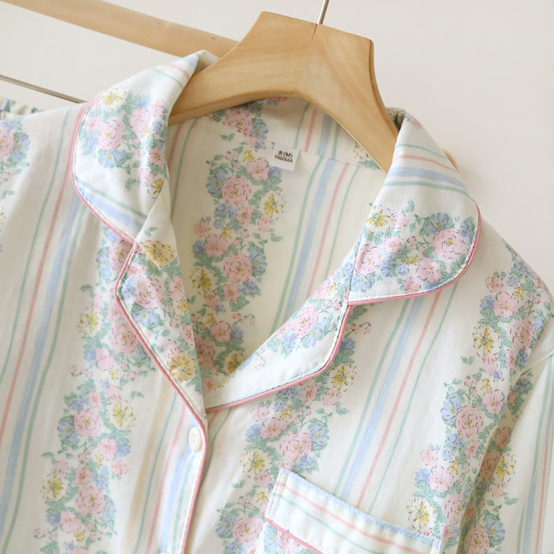 Ensemble pyjama en gaze de coton à motif floral