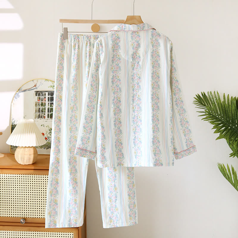 Ensemble pyjama en gaze de coton à motif floral
