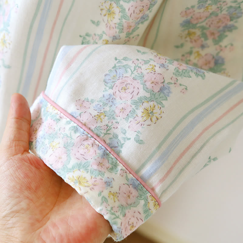 Ensemble pyjama en gaze de coton à motif floral
