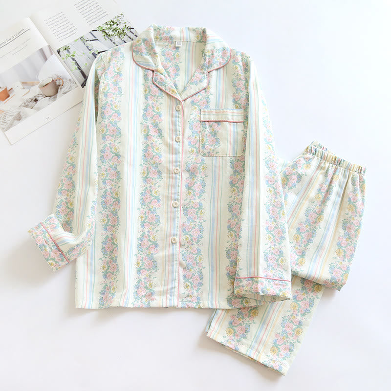 Ensemble pyjama en gaze de coton à motif floral