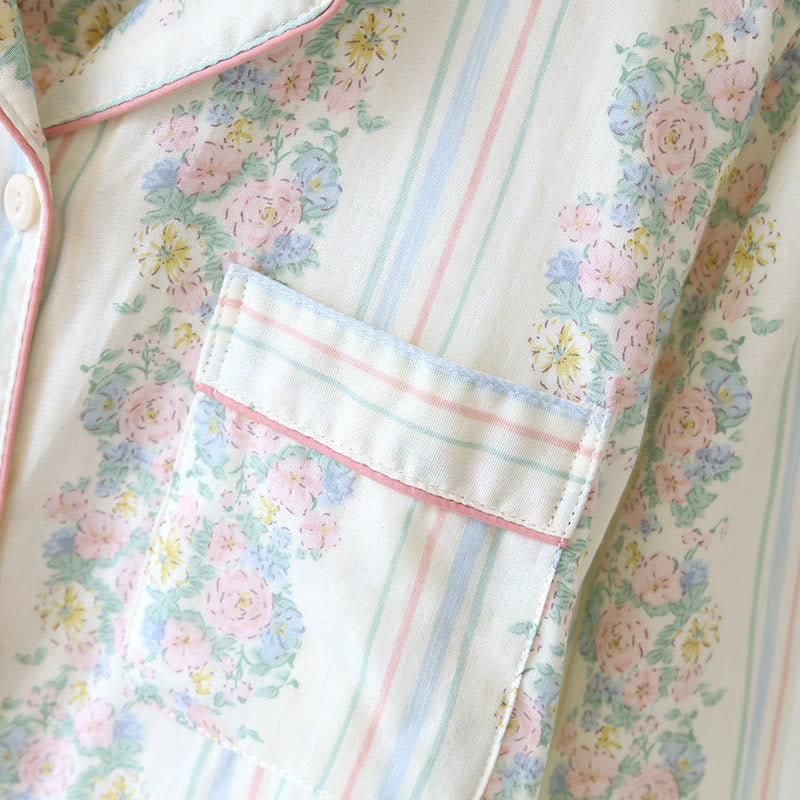 Ensemble pyjama en gaze de coton à motif floral