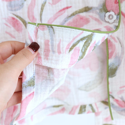 Ensemble pyjama en gaze de coton à motif floral et motif tulipe
