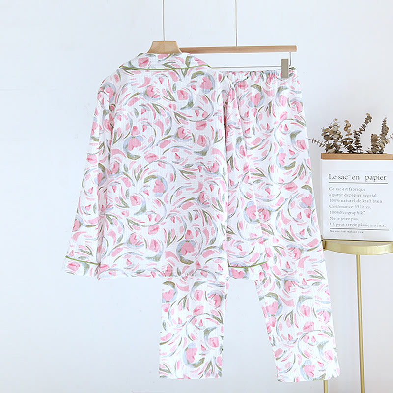 Ensemble pyjama en gaze de coton à motif floral et motif tulipe