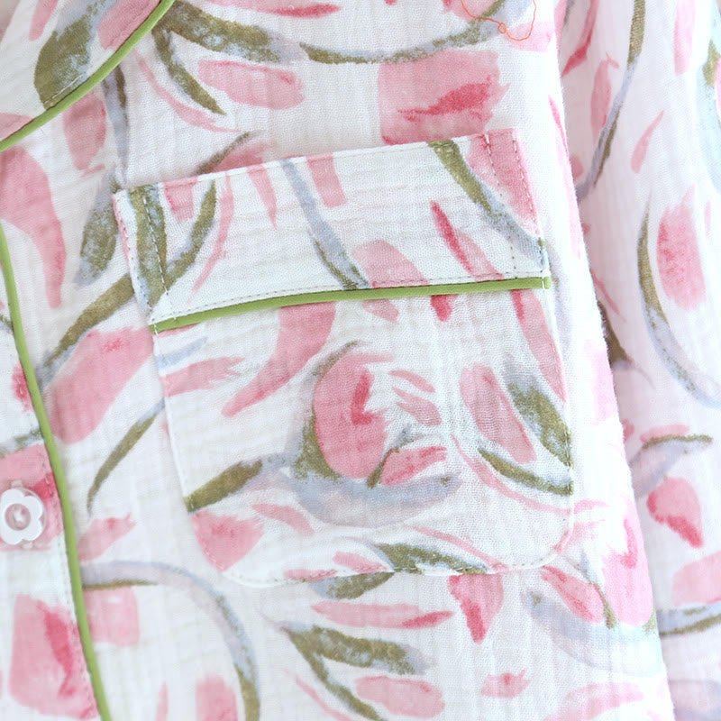Ensemble pyjama en gaze de coton à motif floral et motif tulipe