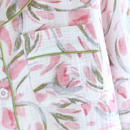 Ensemble pyjama en gaze de coton à motif floral et motif tulipe