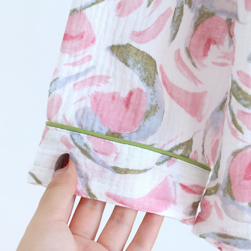 Ensemble pyjama en gaze de coton à motif floral et motif tulipe