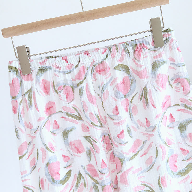 Ensemble pyjama en gaze de coton à motif floral et motif tulipe