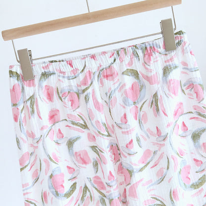Ensemble pyjama en gaze de coton à motif floral et motif tulipe