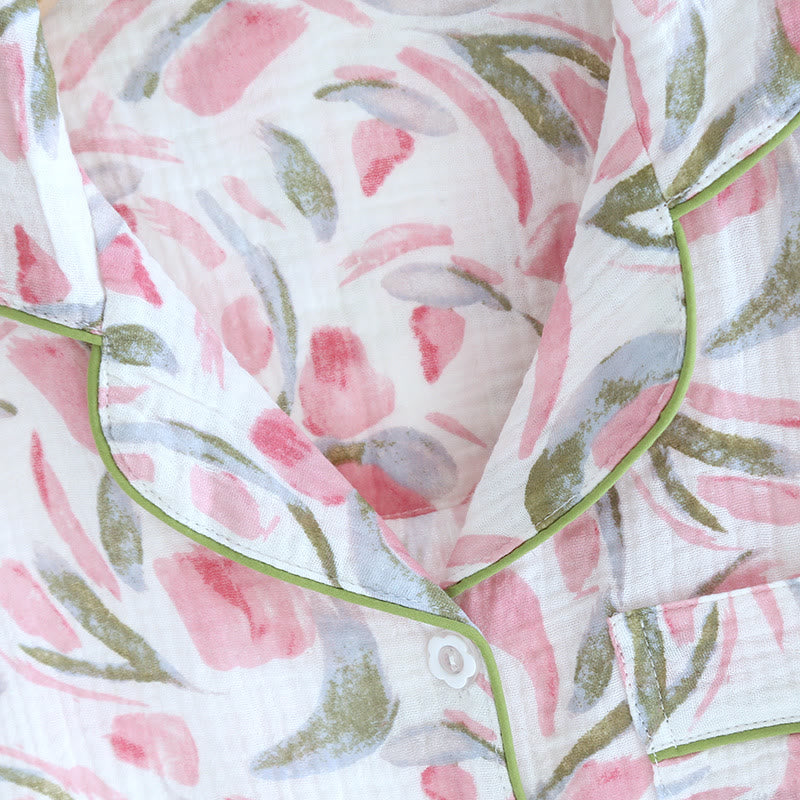 Ensemble pyjama en gaze de coton à motif floral et motif tulipe