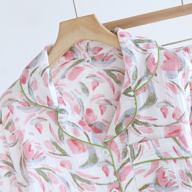 Ensemble pyjama en gaze de coton à motif floral et motif tulipe