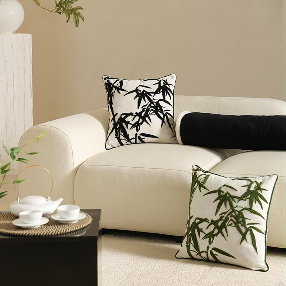 Housse de coussin décorative élégante brodée en bambou
