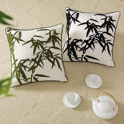 Housse de coussin décorative élégante brodée en bambou