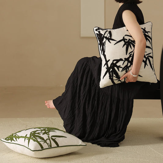 Housse de coussin décorative élégante brodée en bambou