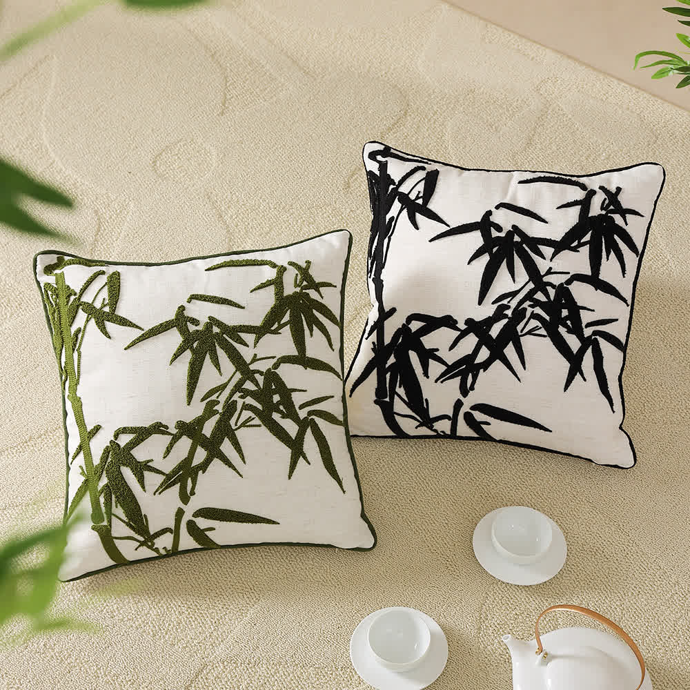 Housse de coussin décorative élégante brodée en bambou