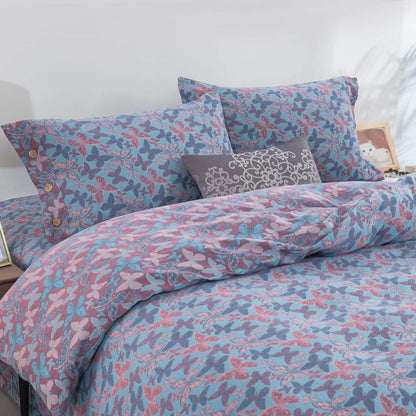 Parure de lit élégante en gaze de coton motif papillon (4 pièces)
