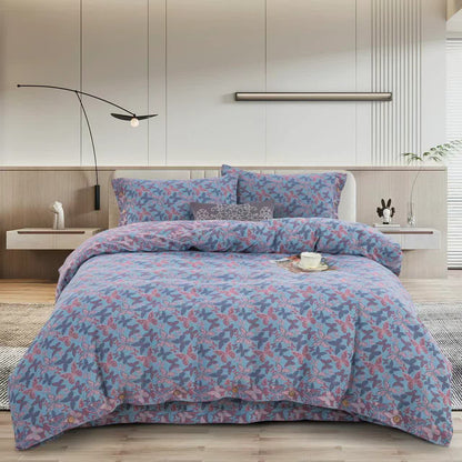Parure de lit élégante en gaze de coton motif papillon (4 pièces)