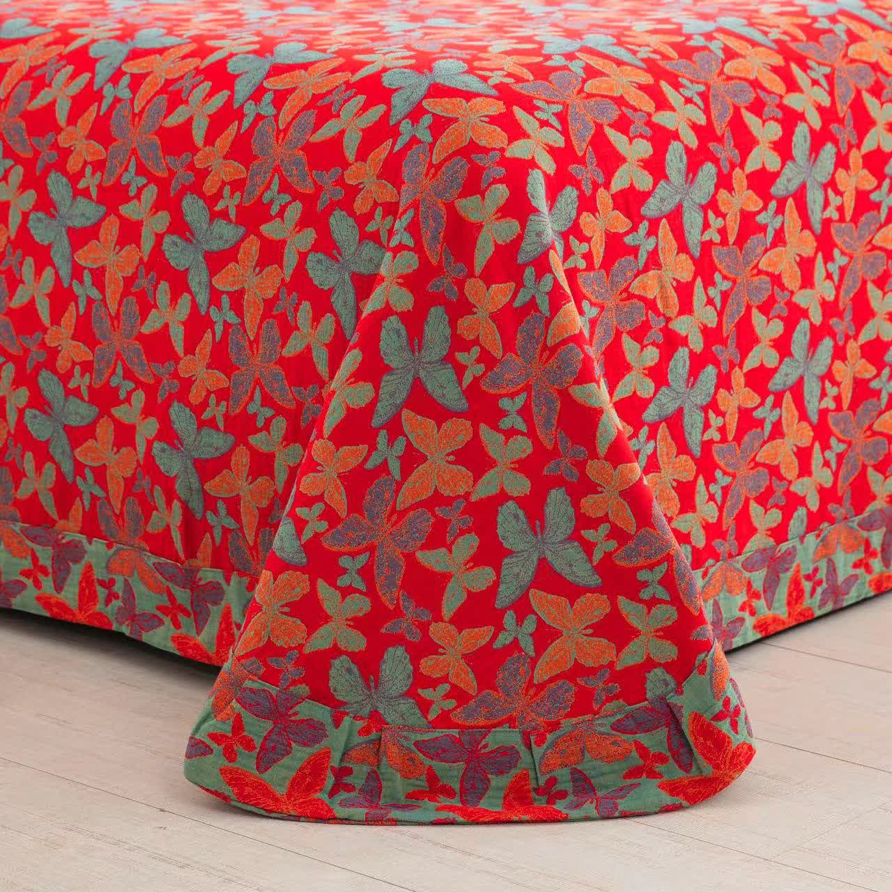 Parure de lit élégante en gaze de coton motif papillon (4 pièces)