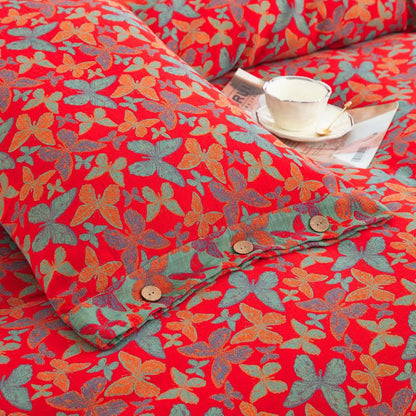 Parure de lit élégante en gaze de coton motif papillon (4 pièces)