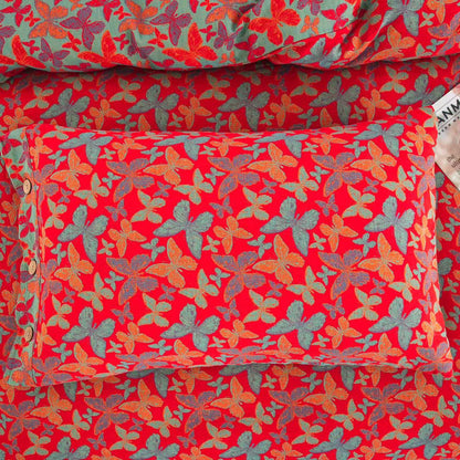 Parure de lit élégante en gaze de coton motif papillon (4 pièces)