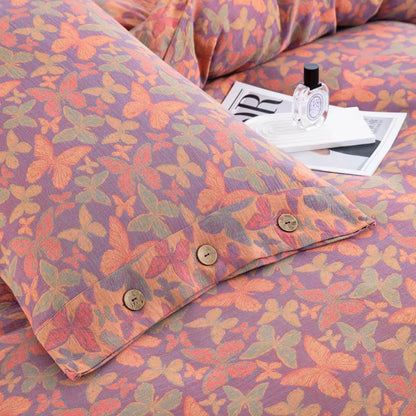 Parure de lit élégante en gaze de coton motif papillon (4 pièces)