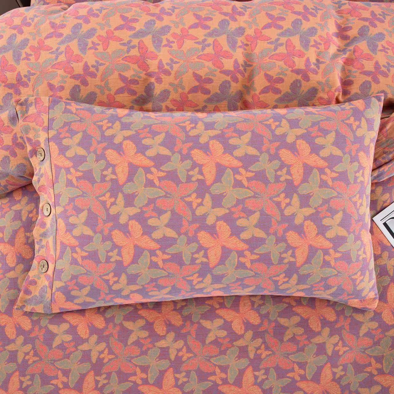 Parure de lit élégante en gaze de coton motif papillon (4 pièces)