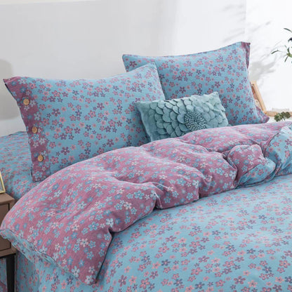Parure de lit en gaze de coton avec boutons fleuris (4 pièces)