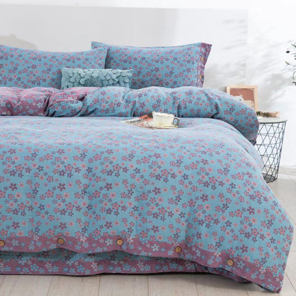 Parure de lit en gaze de coton avec boutons fleuris (4 pièces)