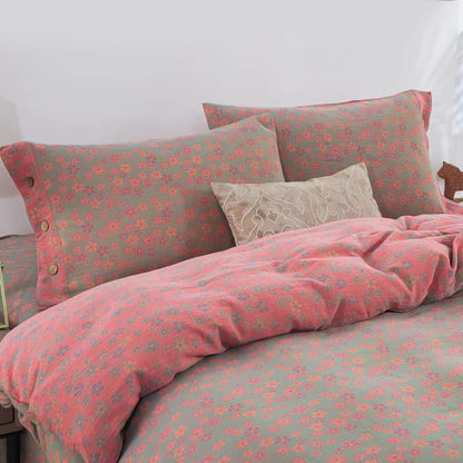 Parure de lit en gaze de coton avec boutons fleuris (4 pièces)