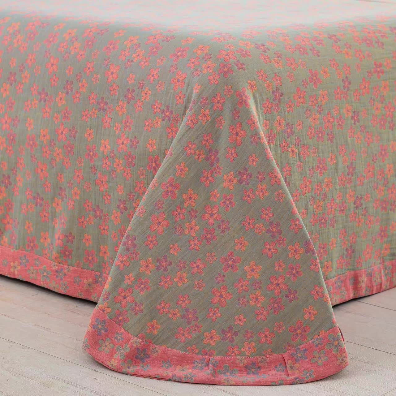 Parure de lit en gaze de coton avec boutons fleuris (4 pièces)