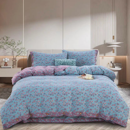 Parure de lit en gaze de coton avec boutons fleuris (4 pièces)