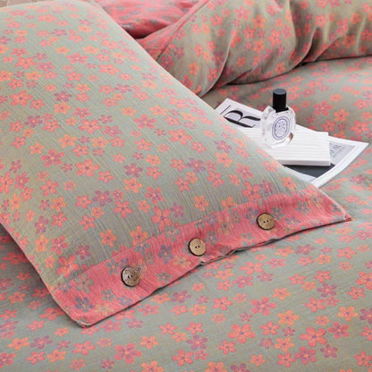 Parure de lit en gaze de coton avec boutons fleuris (4 pièces)