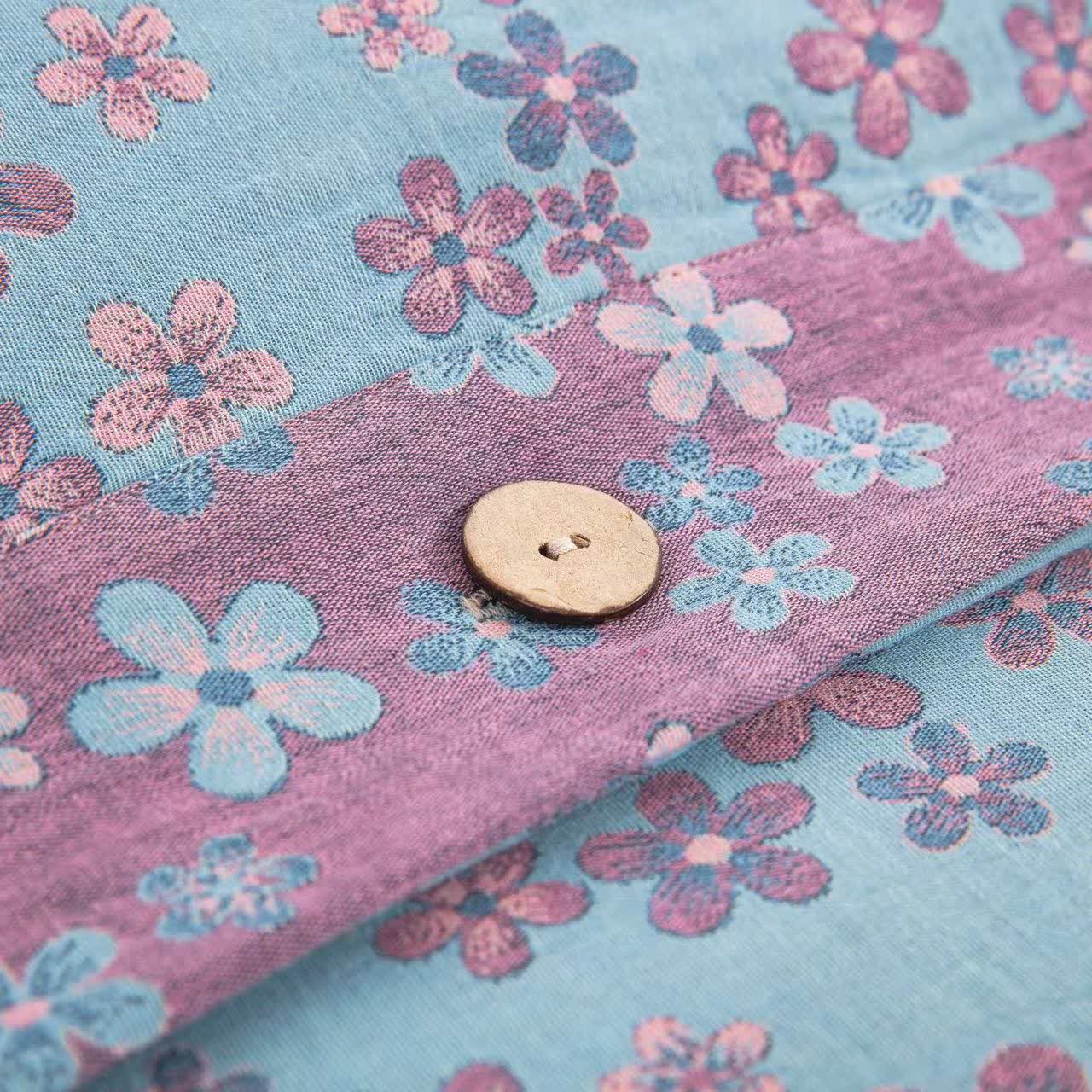 Parure de lit en gaze de coton avec boutons fleuris (4 pièces)