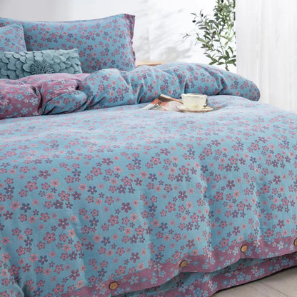 Parure de lit en gaze de coton avec boutons fleuris (4 pièces)