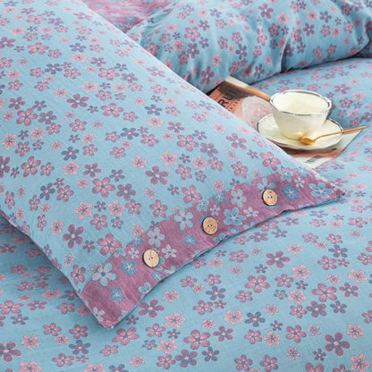 Parure de lit en gaze de coton avec boutons fleuris (4 pièces)