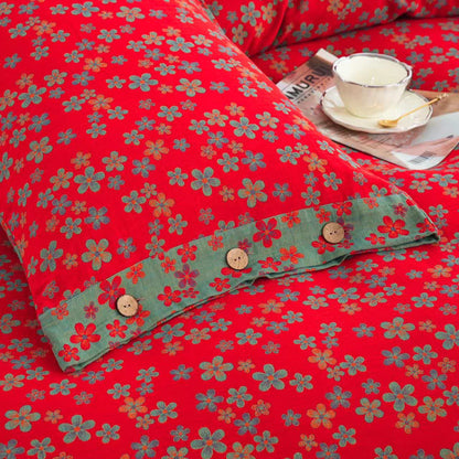 Parure de lit en gaze de coton avec boutons fleuris (4 pièces)