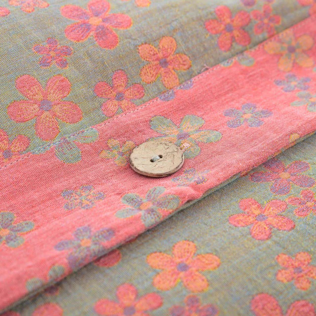 Parure de lit en gaze de coton avec boutons fleuris (4 pièces)