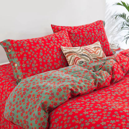Parure de lit en gaze de coton avec boutons fleuris (4 pièces)