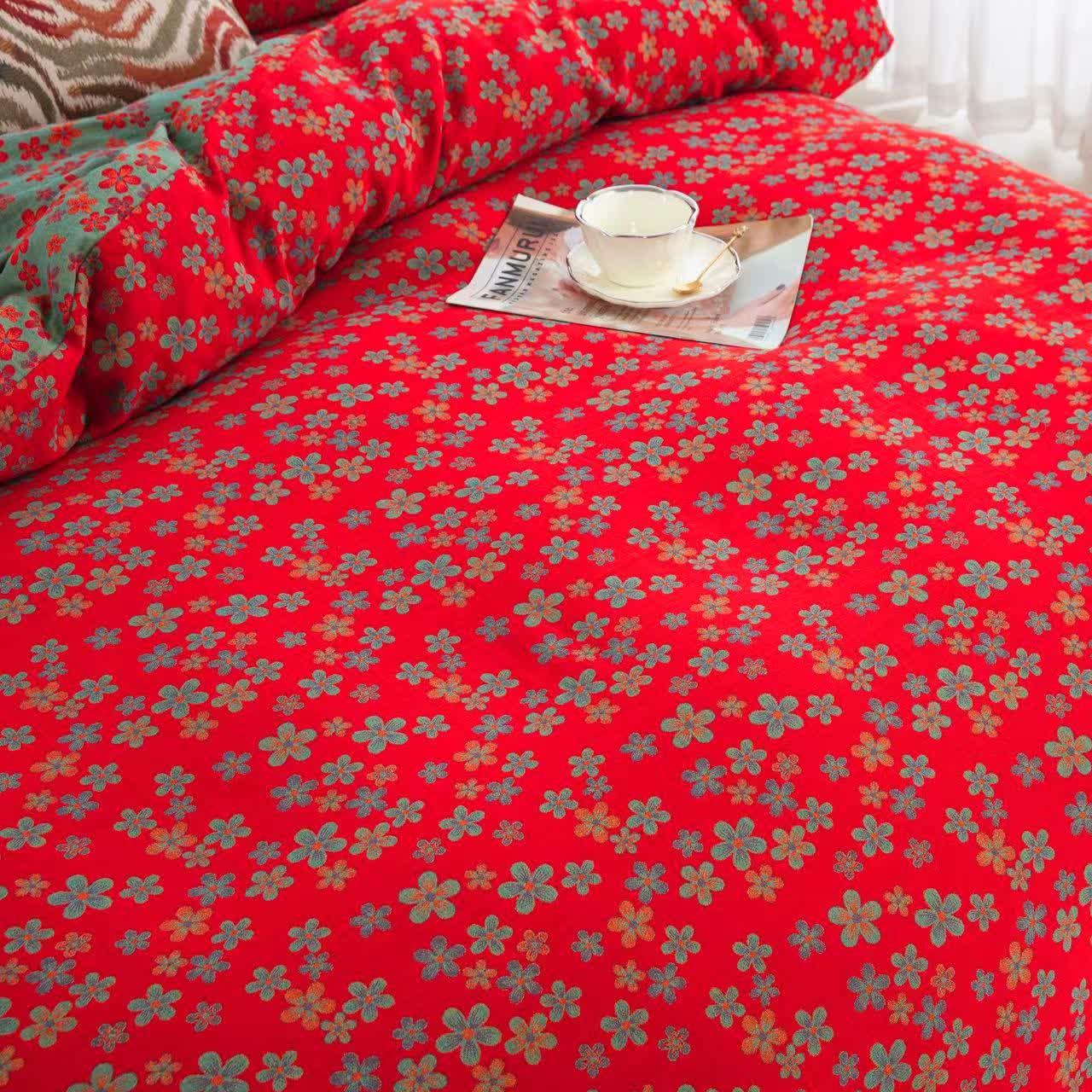 Parure de lit en gaze de coton avec boutons fleuris (4 pièces)