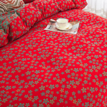 Parure de lit en gaze de coton avec boutons fleuris (4 pièces)