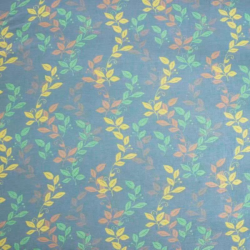 Parure de lit 4 pièces en coton à boutons et motif feuilles rafraîchissantes