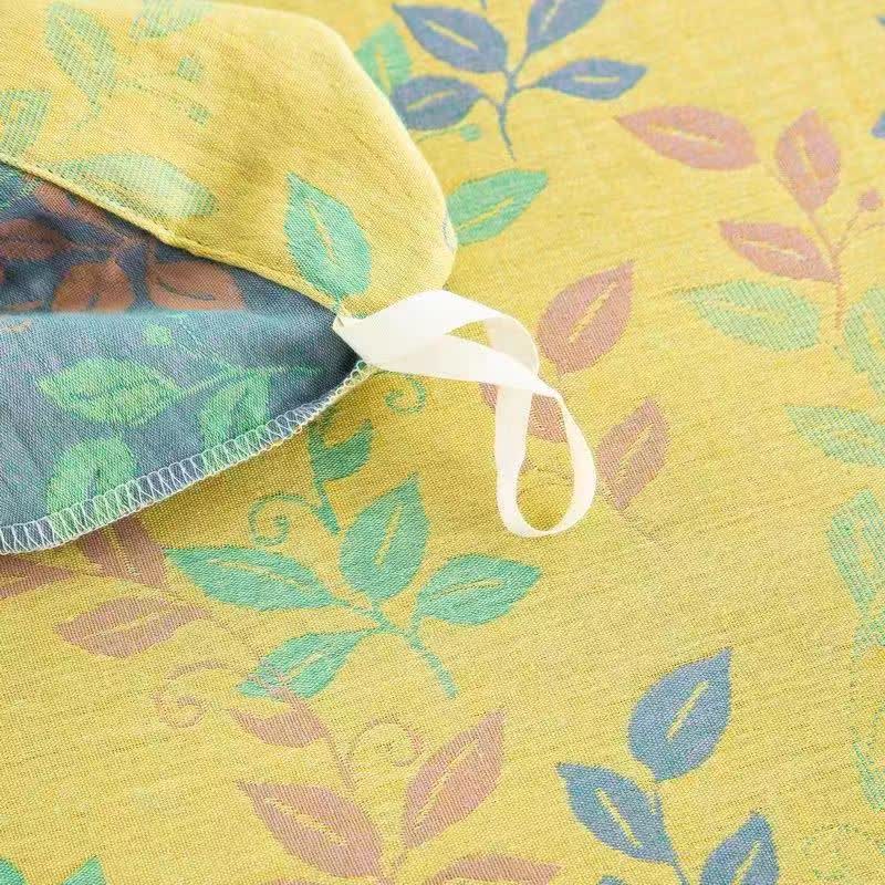 Parure de lit 4 pièces en coton à boutons et motif feuilles rafraîchissantes