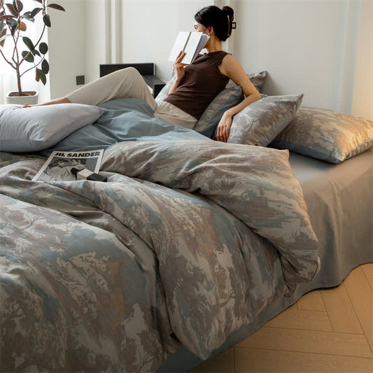 Parure de lit en gaze de coton style forêt rétro (4 pièces)