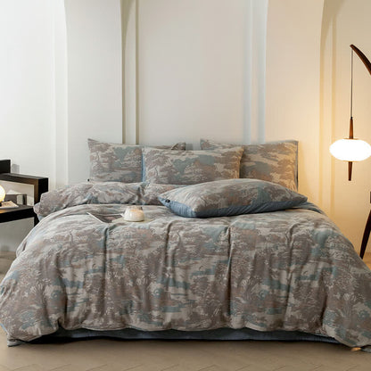 Parure de lit en gaze de coton style forêt rétro (4 pièces)
