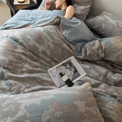 Parure de lit en gaze de coton style forêt rétro (4 pièces)