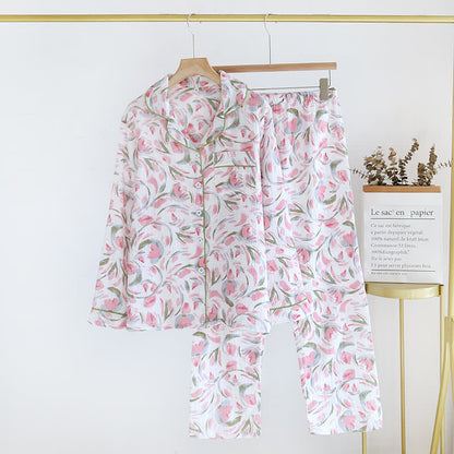 Ensemble pyjama en gaze de coton à motif floral et motif tulipe