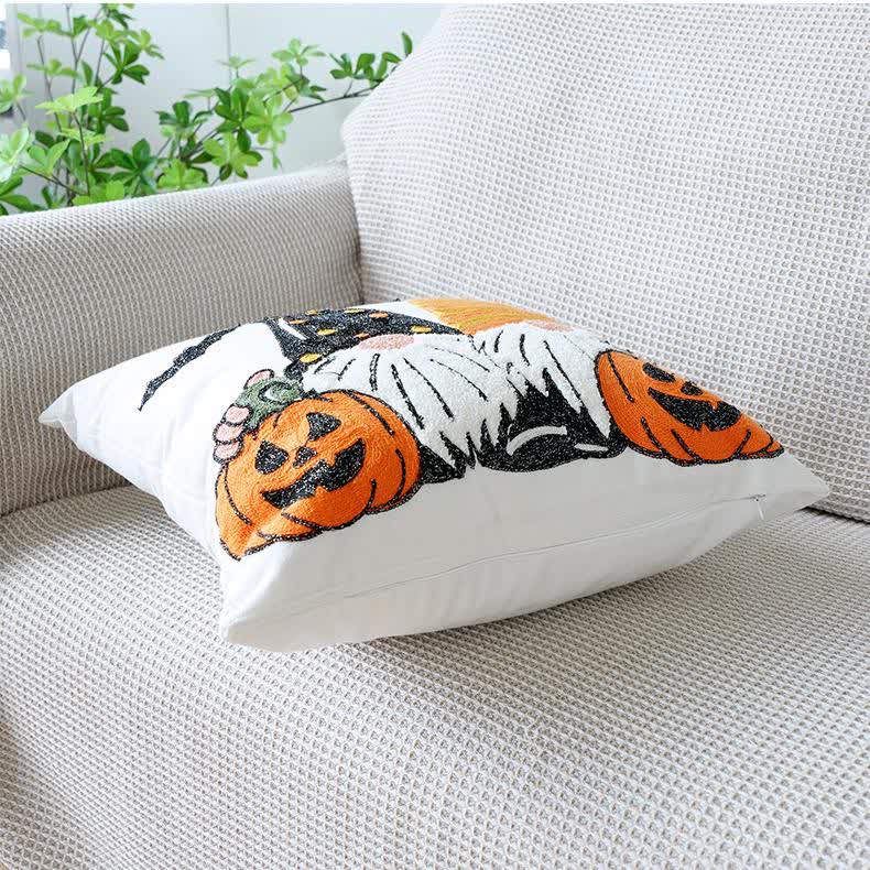 Taie d'oreiller citrouille brodée d'Halloween
