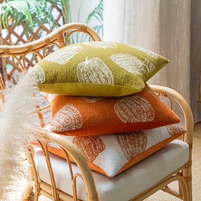 Taie d'oreiller en chenille motif citrouille festive d'Halloween