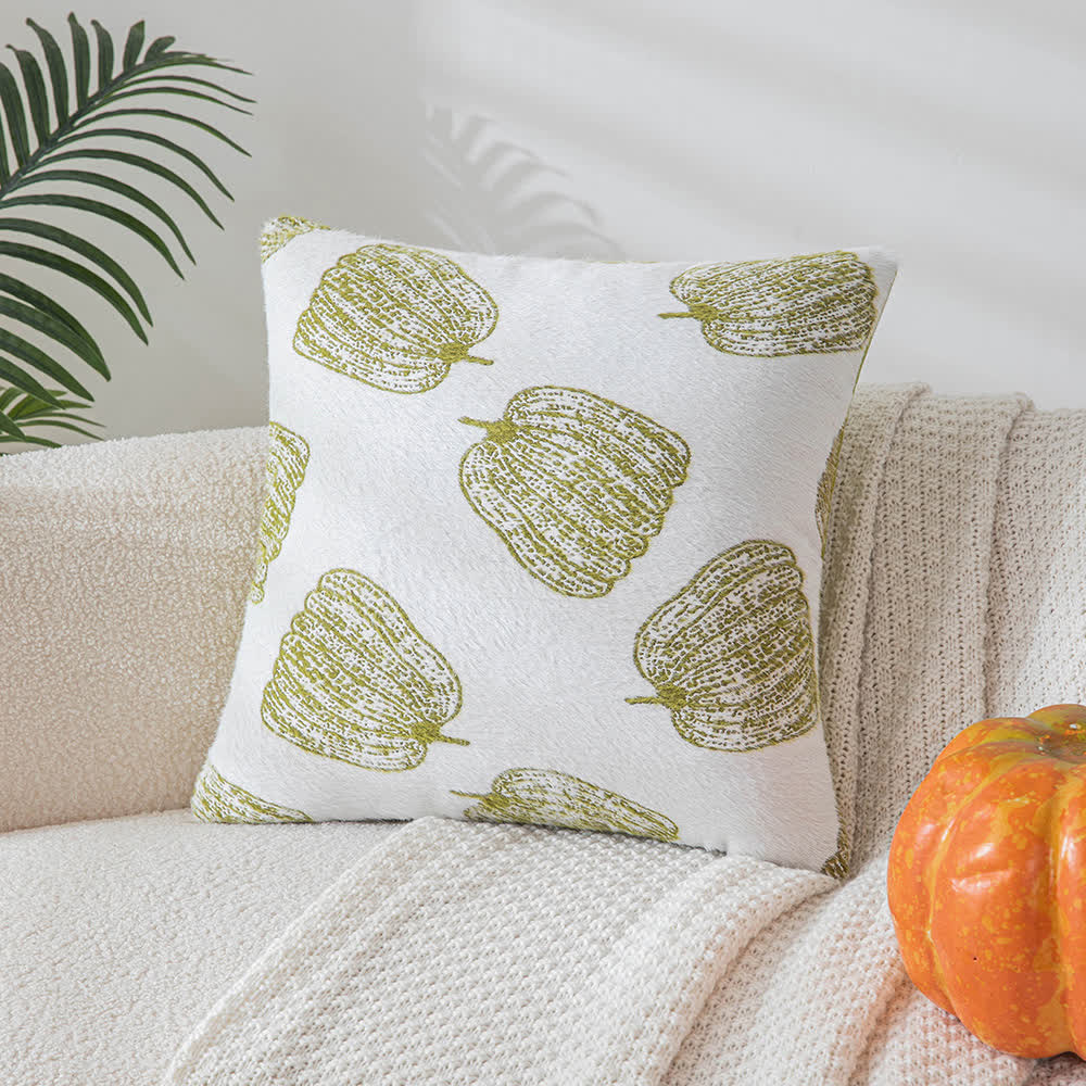 Taie d'oreiller en chenille motif citrouille festive d'Halloween