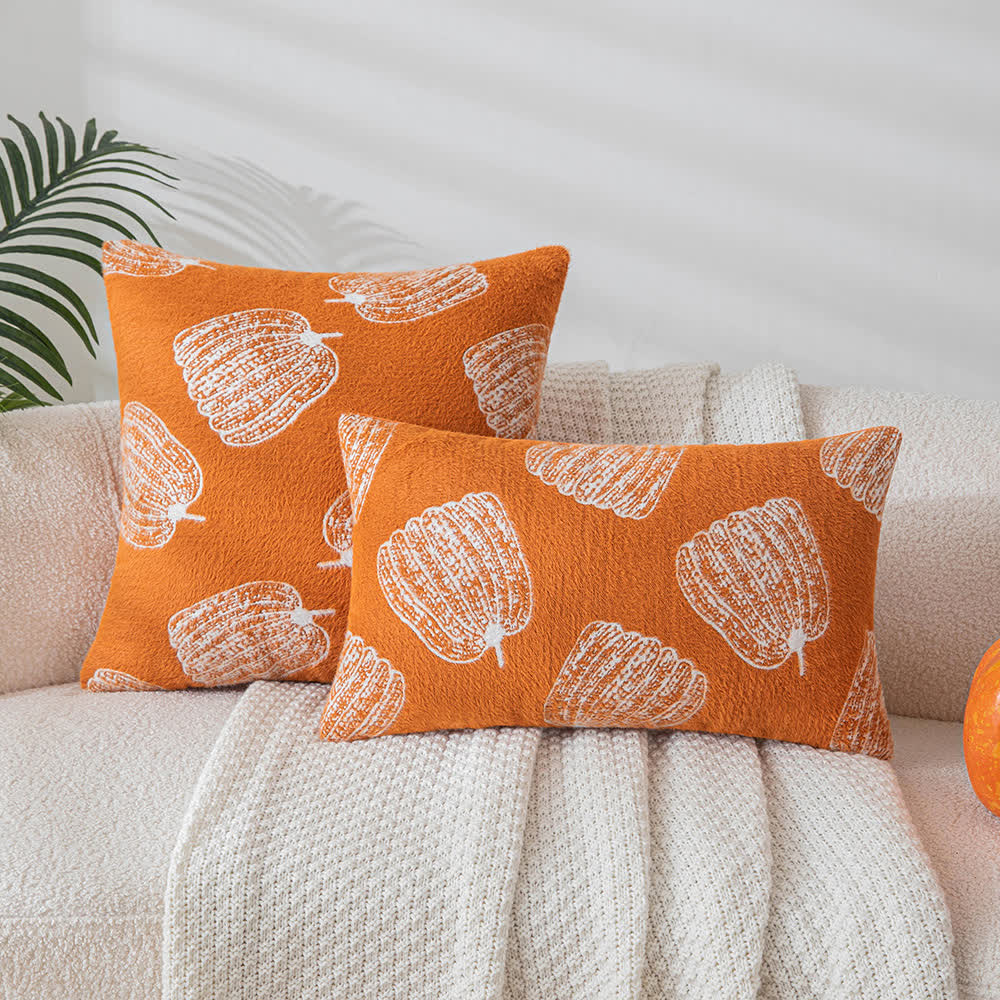 Taie d'oreiller en chenille motif citrouille festive d'Halloween