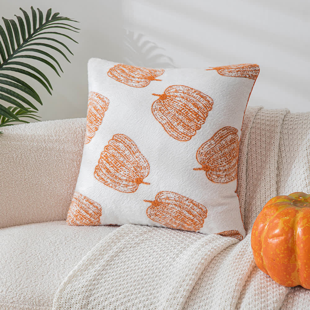 Taie d'oreiller en chenille motif citrouille festive d'Halloween